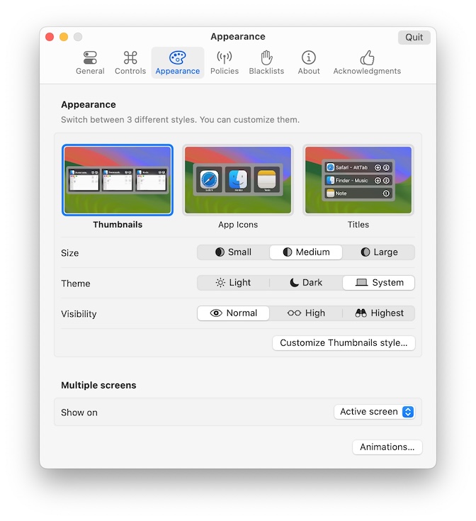 Screenshot: Appearance preferences