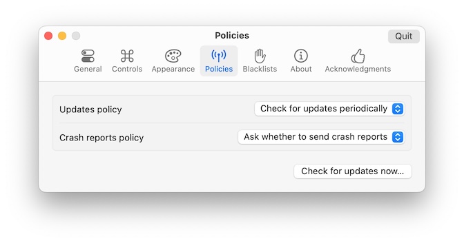 Screenshot: Policies preferences